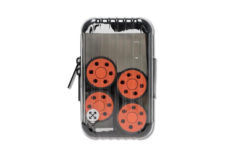 off white clear suitcase