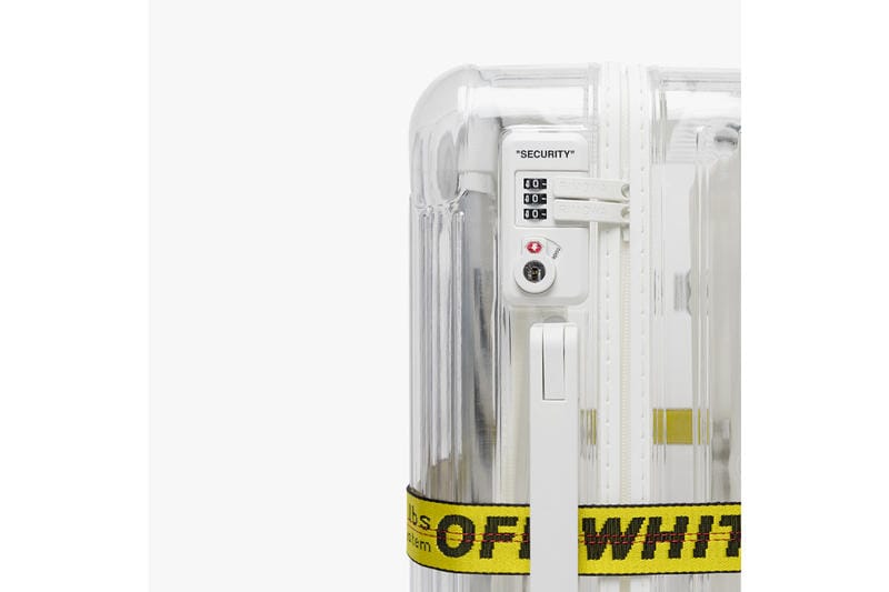 off white clear suitcase
