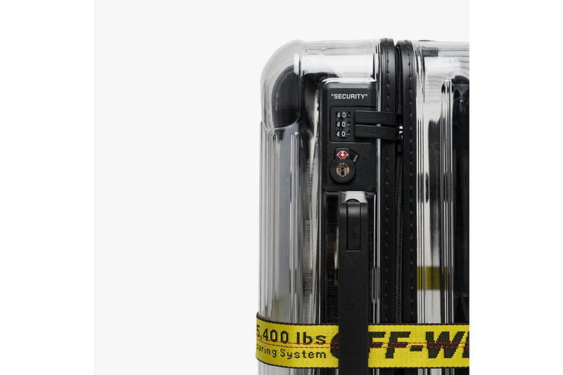 off white clear suitcase