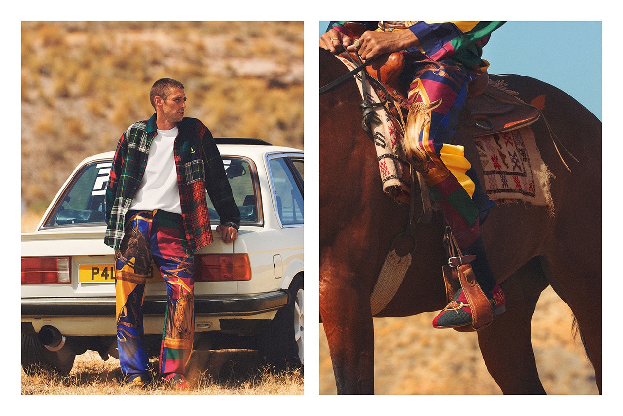 Palace Skateboards x Polo Ralph Lauren Collection Lookbook Checkered Shirt Loafers Red Green Silk Trousers Yellow Blue