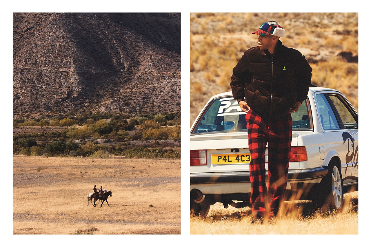 Palace Skateboards x Polo Ralph Lauren Collection Lookbook Puffer Coat Brown Checkered Pants Red Blue