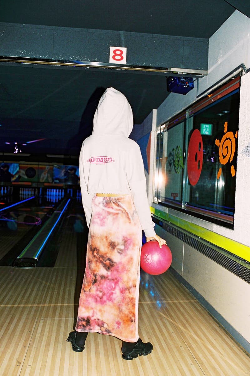 Ram Han x why not us Capsule Collection Kitty Cropped Hoodie Beige Velvet Long Skirt Pink