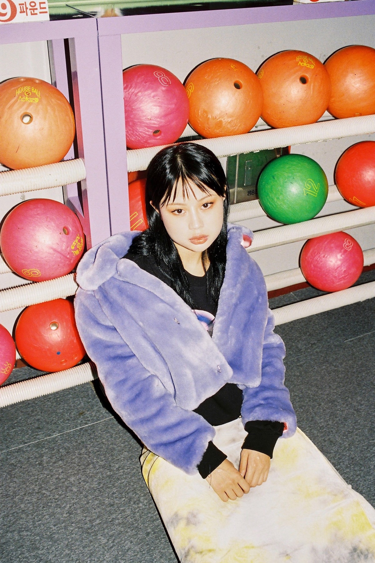 Ram Han x why not us Capsule Collection Eco Fur Jacket Baby Violet Velvet Long Skirt Yellow