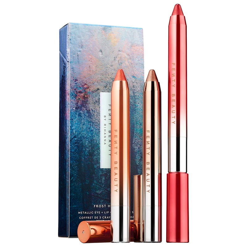 Rihanna Fenty Beauty Holiday 2018 Makeup Chillowt Metallic Eye Lip Crayon Frost Hunny Sunfrost Ice Dunes Pretty Penny