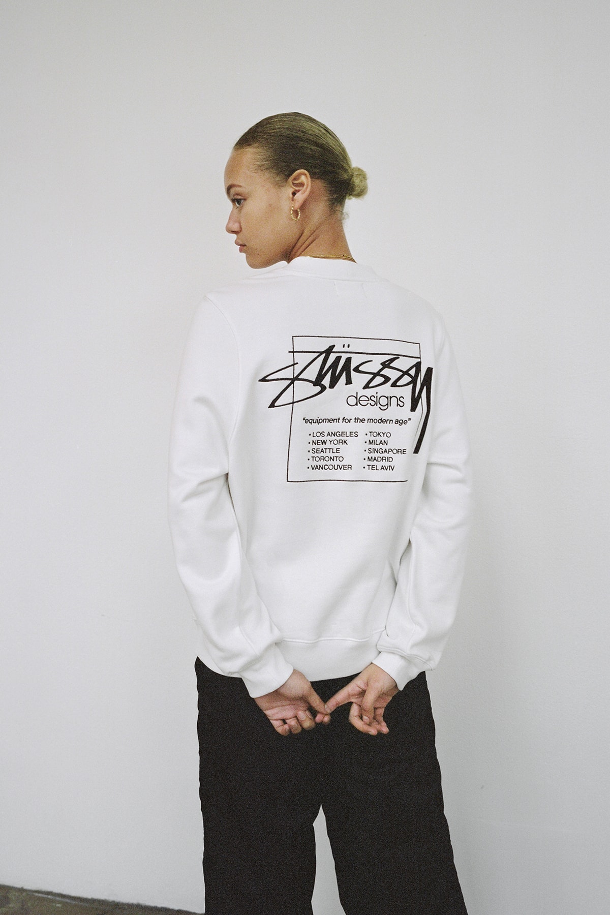 Stussy Women's Holiday 2018 Collection Lookbook Logo Sweatshirt White