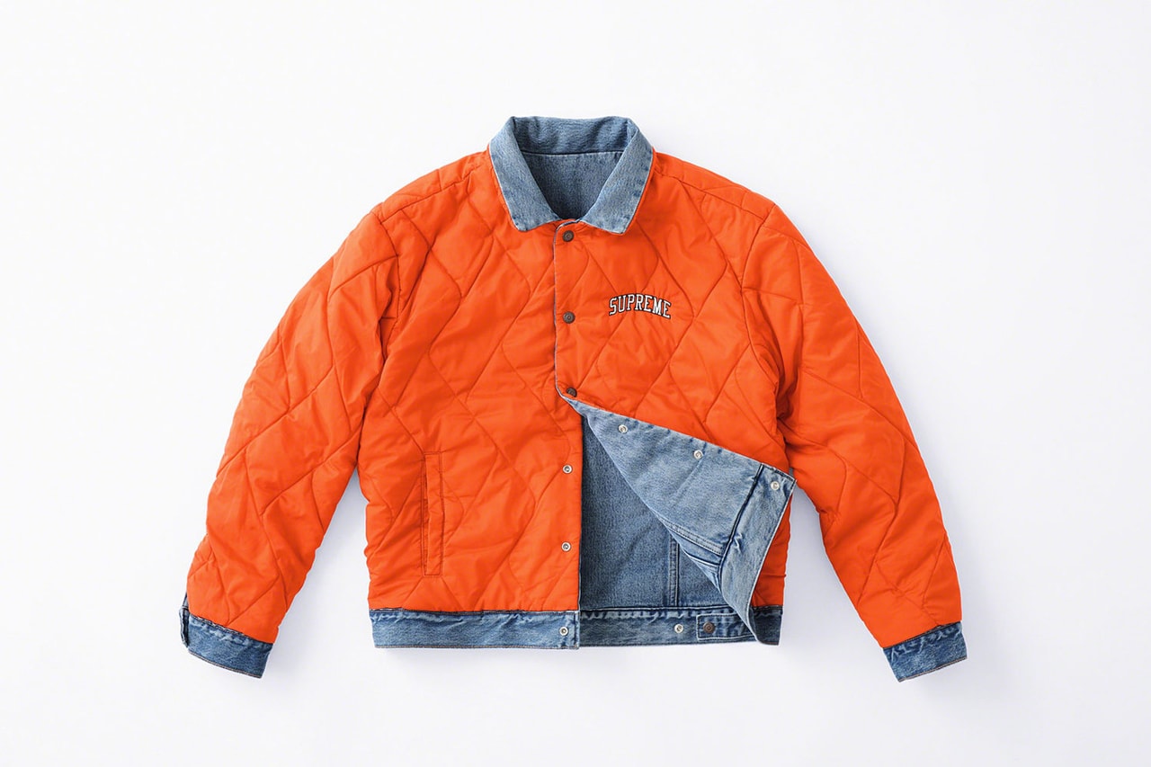 Supreme x Levi's Fall/Winter 2018 Collection Quilted Reversible Trucker Jacket Orange Indigo