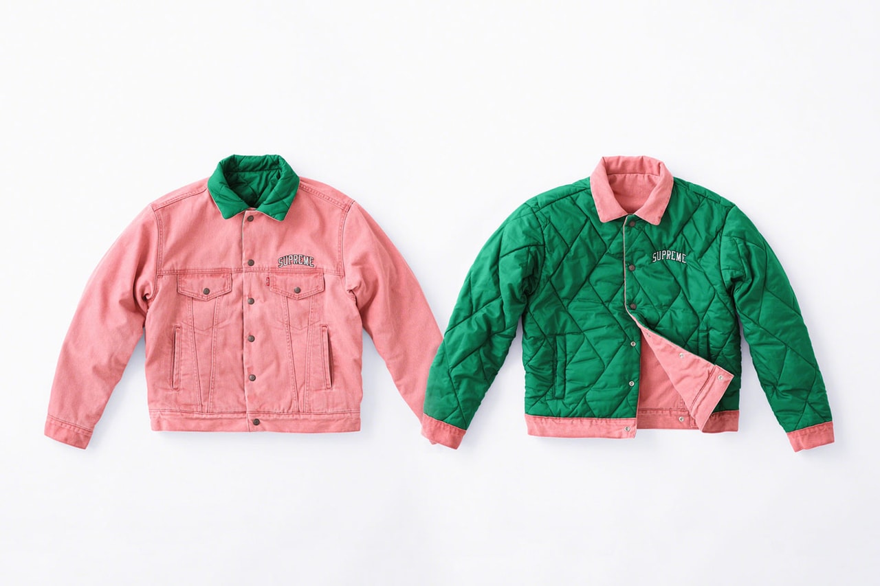 Supreme x Levi's Fall/Winter 2018 Collection Quilted Reversible Trucker Jacket Pink Green