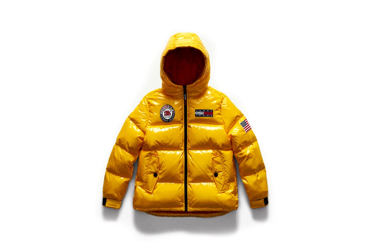 tommy hilfiger yellow branded pullover padded jacket