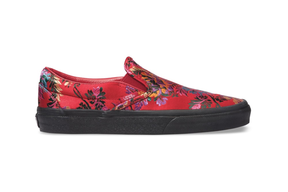 Vans Satin Floral Embroidered Festival Slip-On Sneakers Trainerse Red