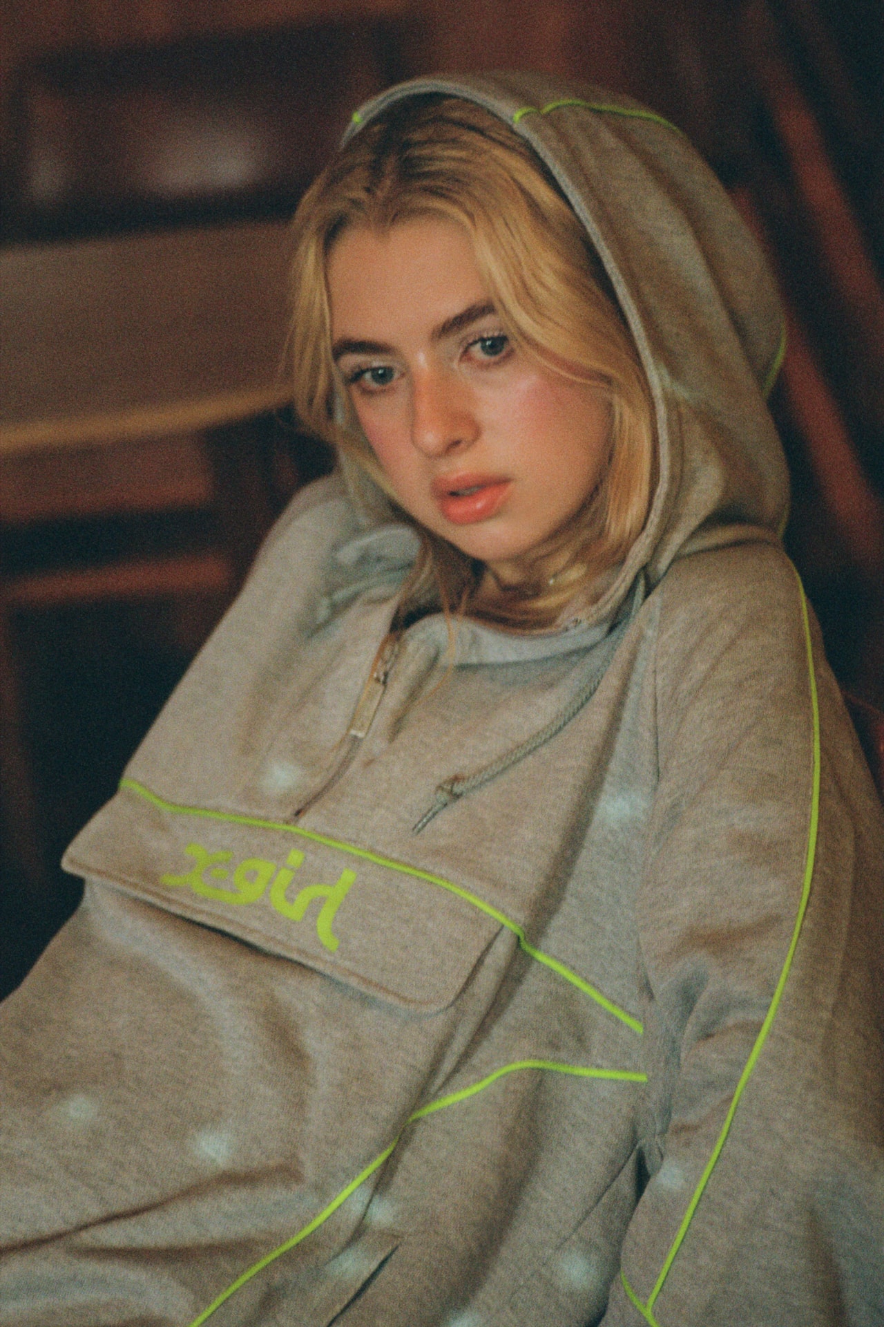 X-Girl Fall Winter 2018 Collection Anais Gallagher Campaign Hoodie Grey Green