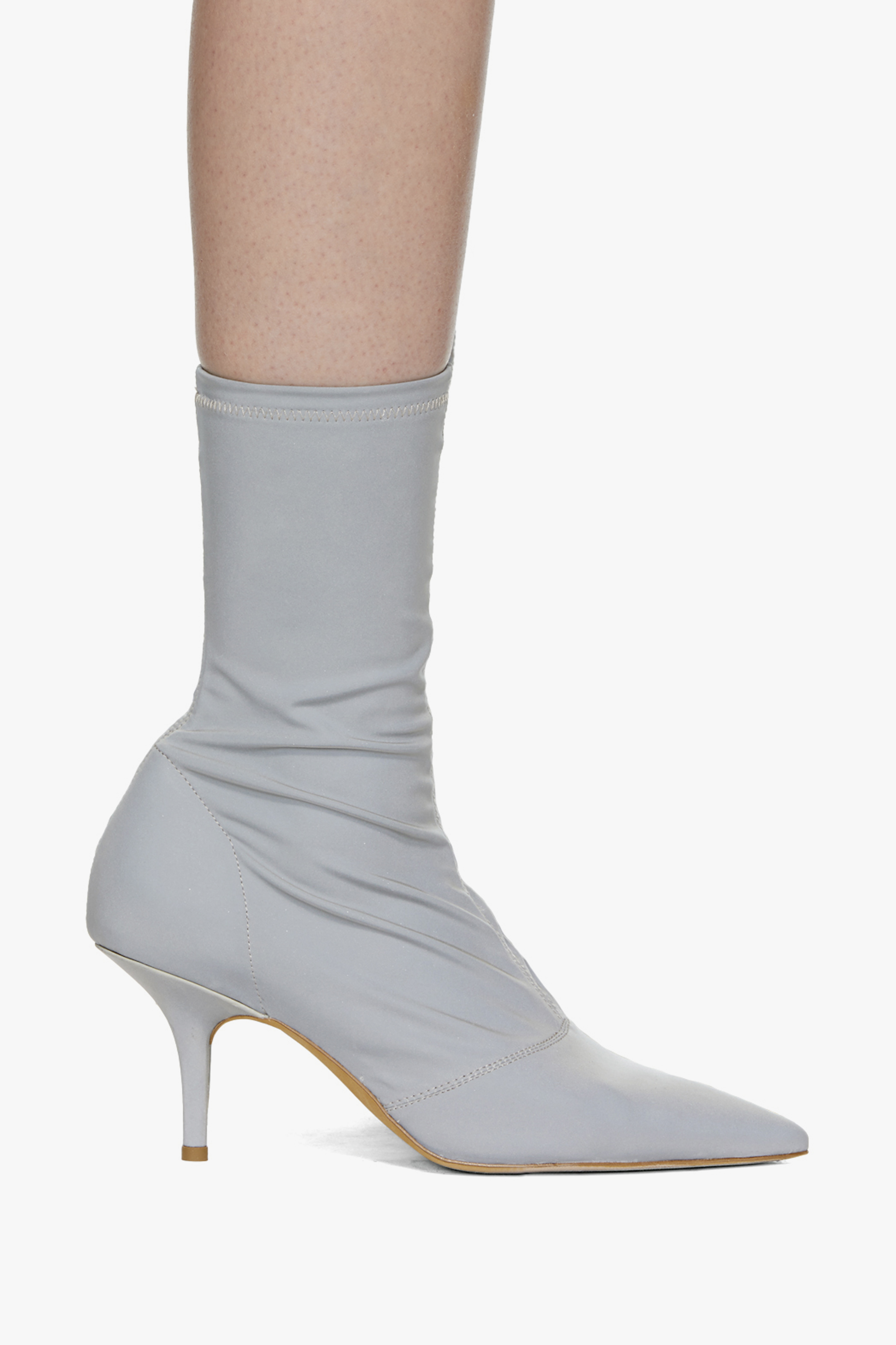 YEEZY Silver Reflective Ankle Boots Kim Kardashian Outfit Sock Heels