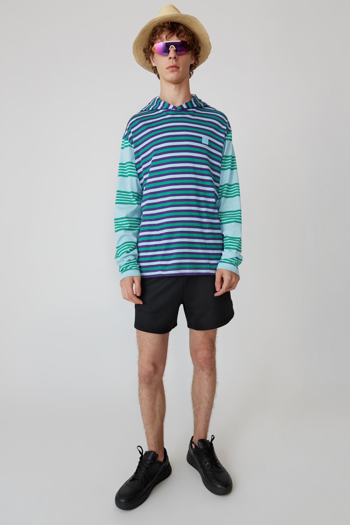 Acne Studios Spring/Summer 2019 Face Collection Striped Shirt Blue Shorts Black