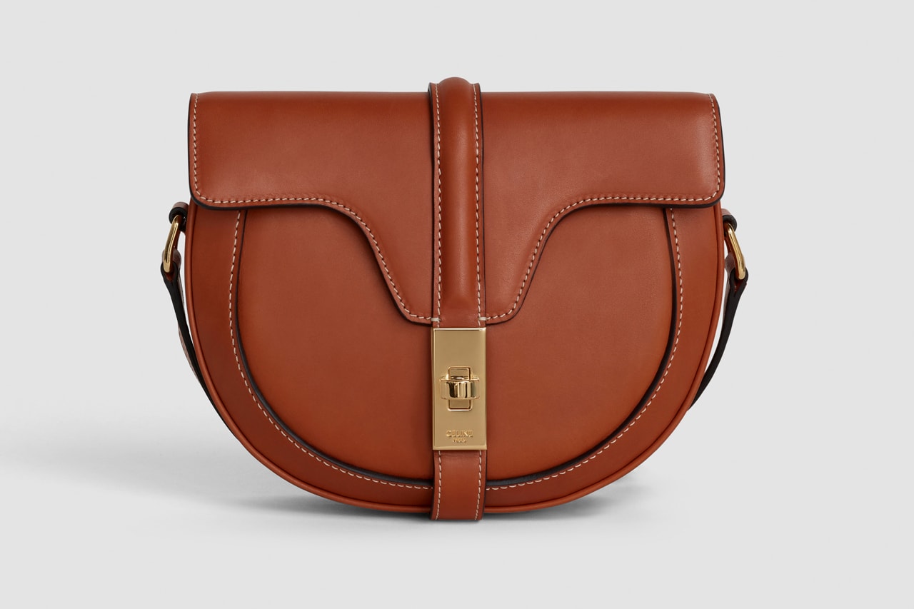 Celine Oval Shape Handbag Leather Brown
