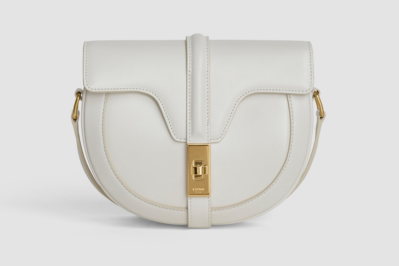 Celine Oval Shape Handbag Leather Cream