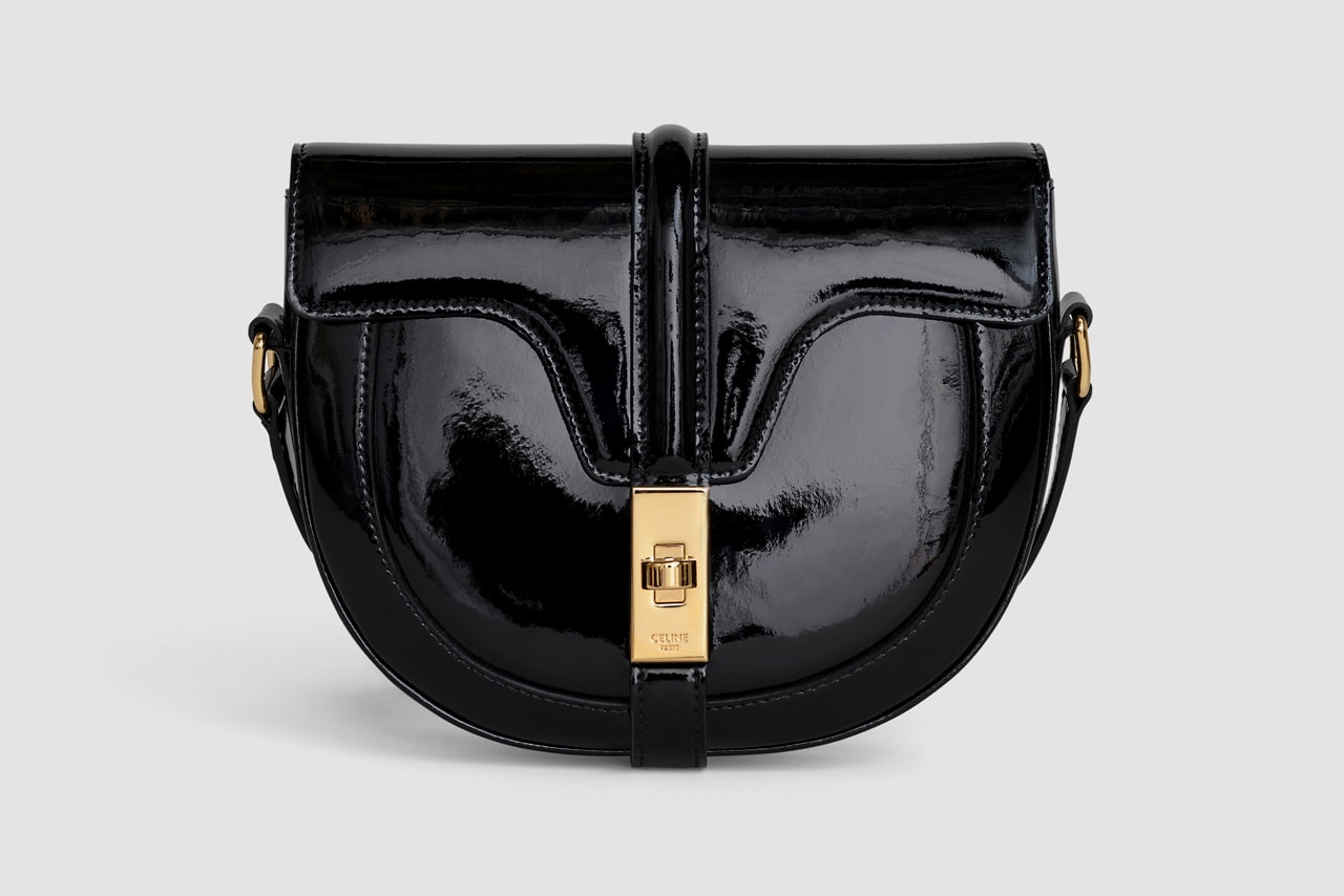 Celine Oval Shape Handbag Patent Leather Black