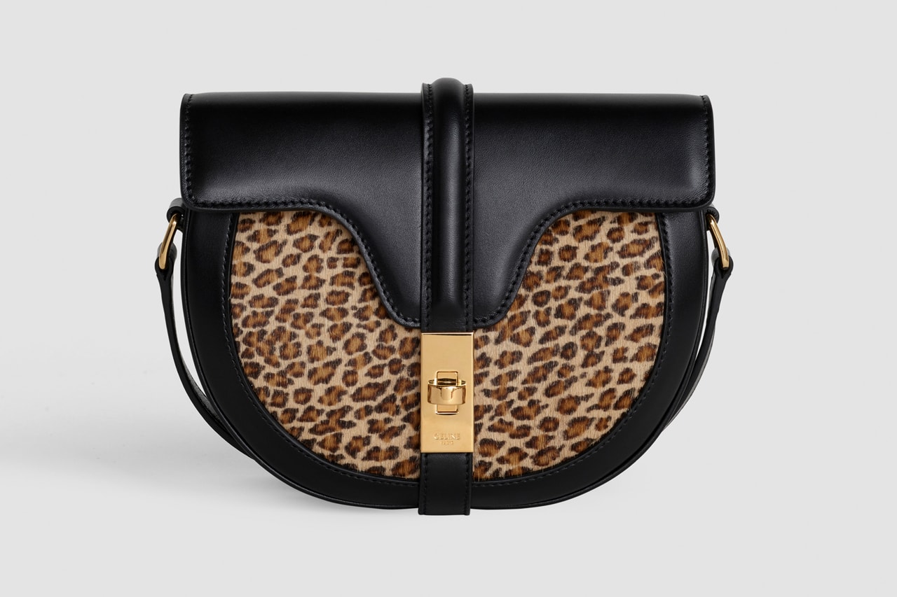 Celine Oval Shape Handbag Leather Black Leopard Print