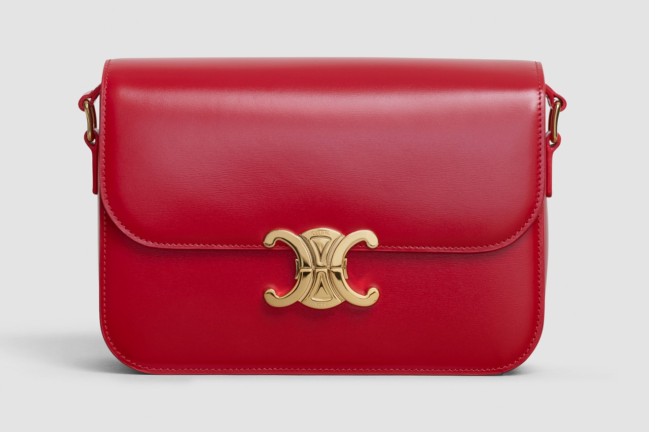 Celine Square CC Handbag Leather Red
