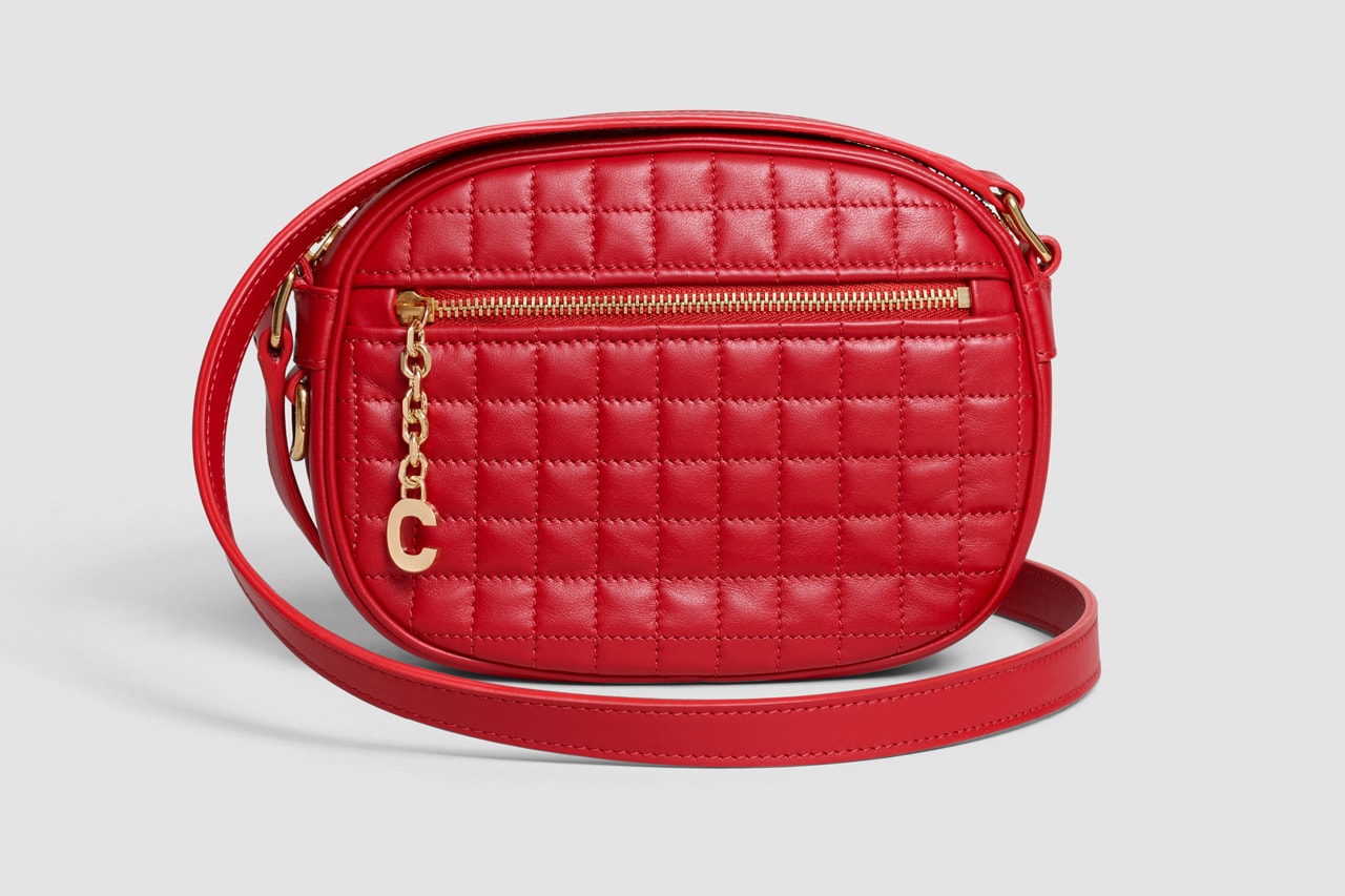 Celine Oval Patchwork Handbag Leather Red