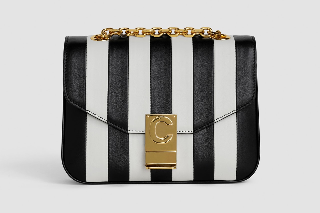 Celine Monogram C Leather Mini Striped Handbag Black White