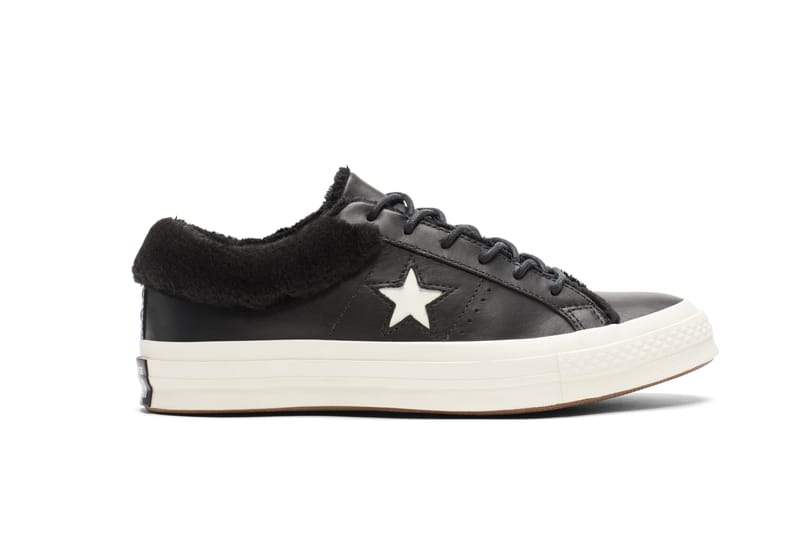 black leather fur lined converse