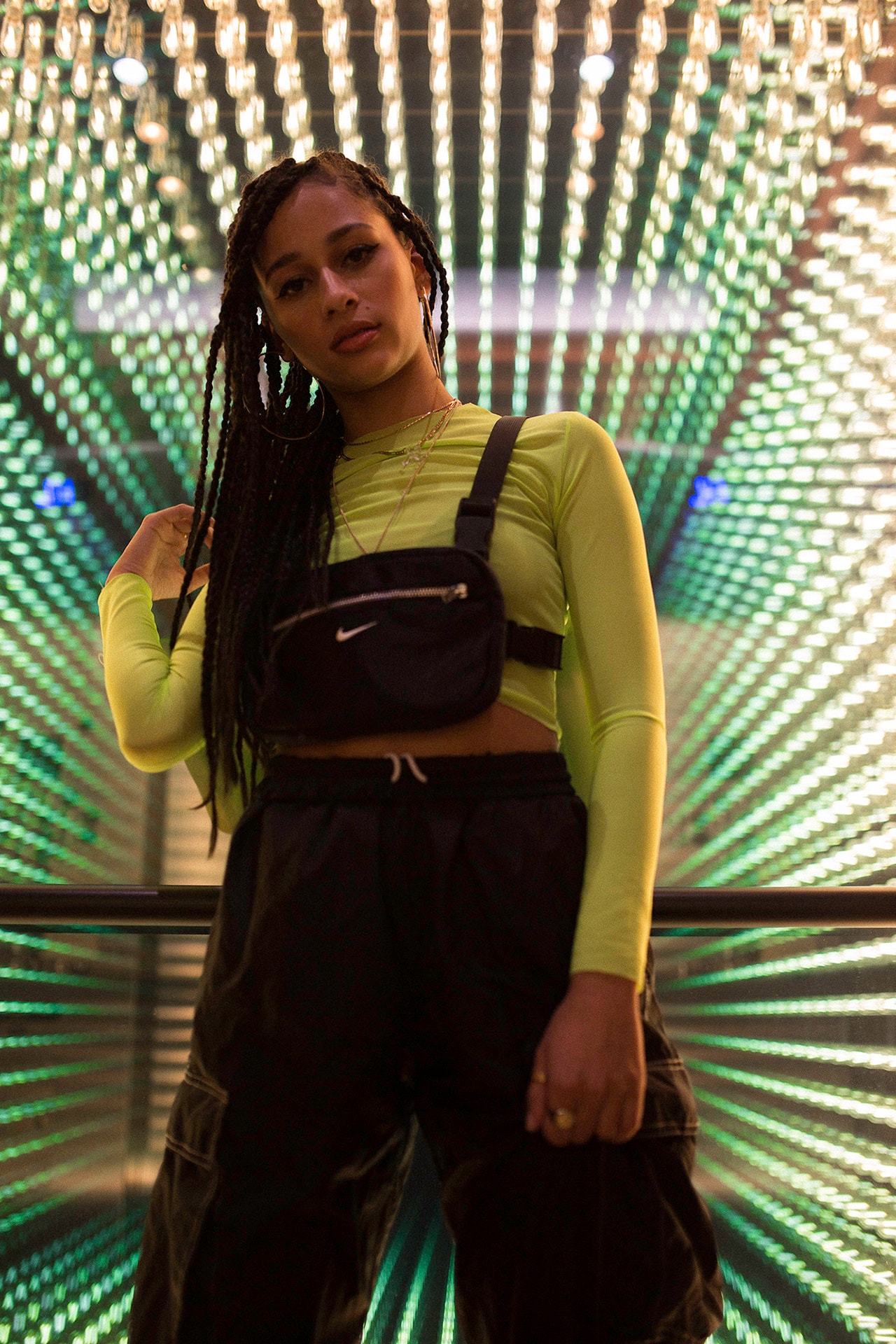 Frankie Collective Rework Chest Rig Nike Neon Green Top Black White Logo Elevator Lights the douglas
