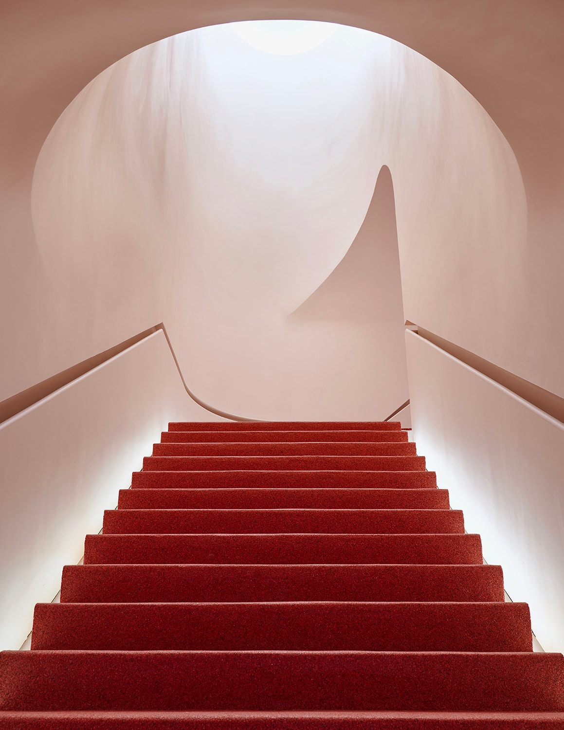 Glossier Flagship Store Shop Manhattan New York Emily Weiss 2018 November 8 123 Lafayette Street Makeup Skincare Beauty Cosmetics Pink Stairs Staircase Red