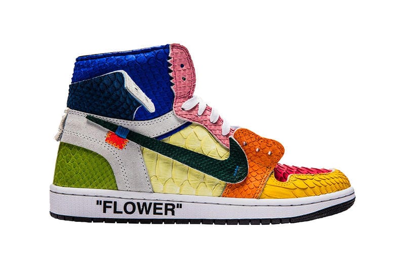 yellow and white jordan 1 with flowers