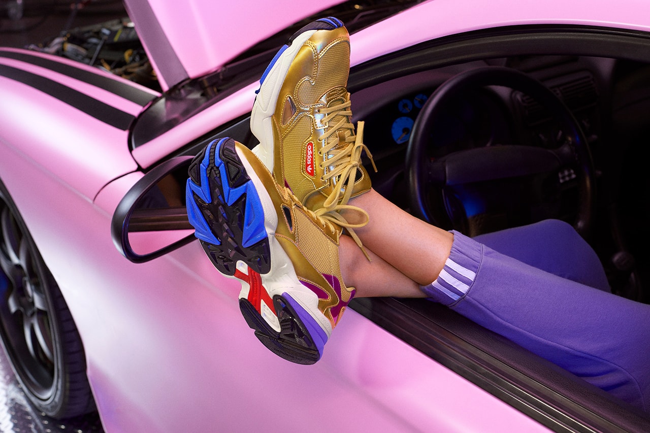 Kylie Jenner adidas Originals adidasCOEEZE Apparel Falcon Gold White Blue Red Sneakers Trainers Campaign