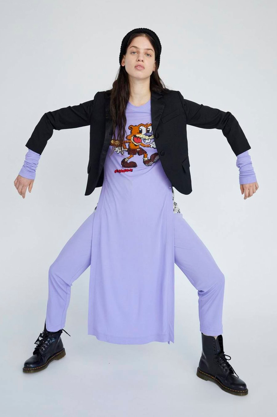 Marc Jacobs Resort 2019 Redux Collection R. Crumb Beaded Dress Wide-Leg Jersey Pant Purple
