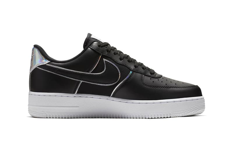 Nike Air Force 1 '07 LV8 Iridescent Silver Black Sneaker Shiny Shoe Detailing Fashion Metallic