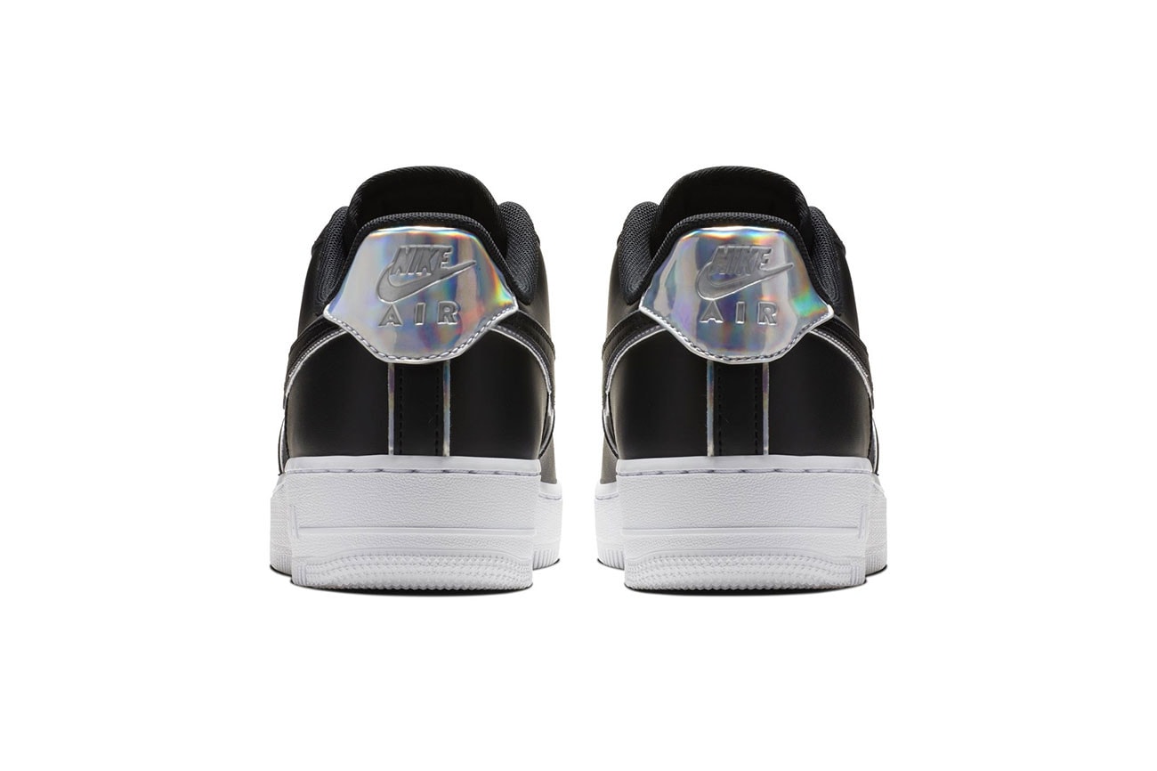 Nike Air Force 1 '07 LV8 Iridescent Silver Black Sneaker Shiny Shoe Detailing Fashion Metallic