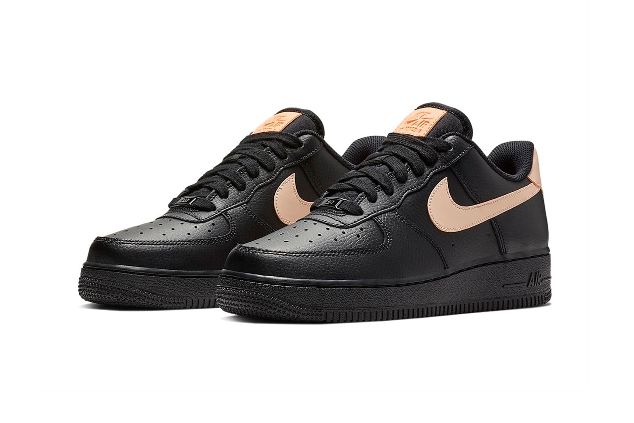Nike Air Force 1 black leather Orange Pulse Volt Glow Sneakers Trainers