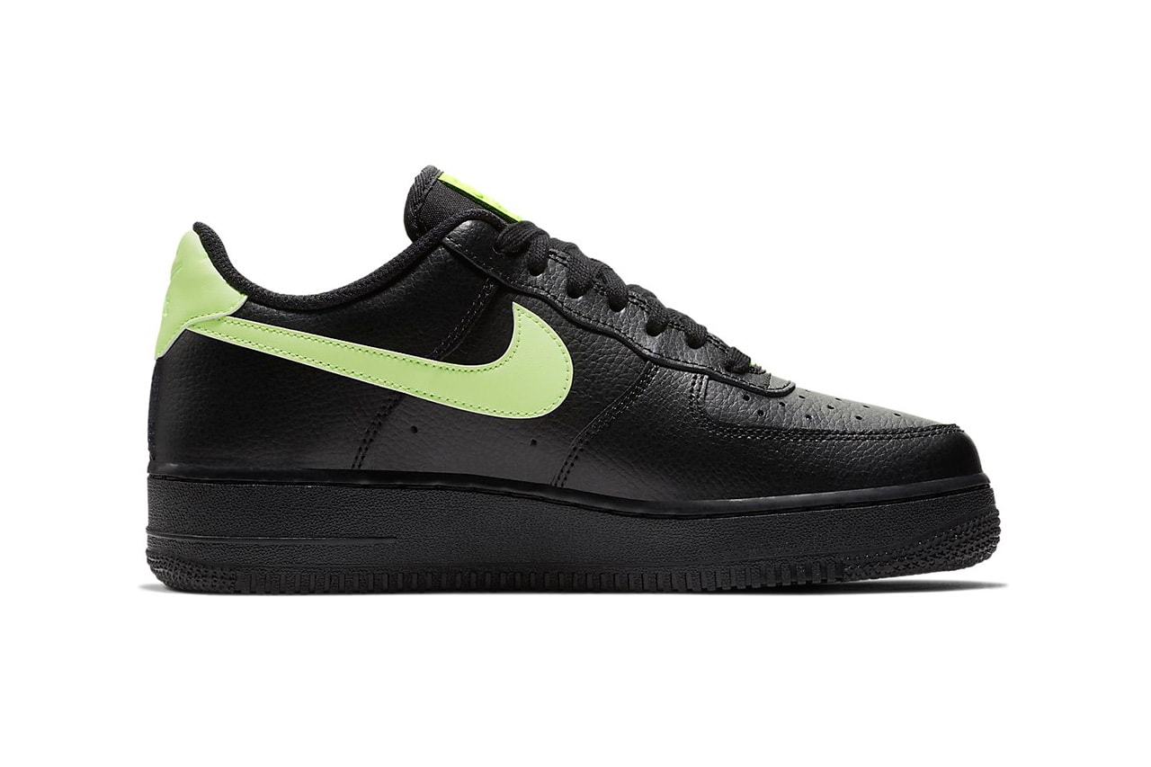Nike Air Force 1 black leather Orange Pulse Volt Glow Sneakers Trainers
