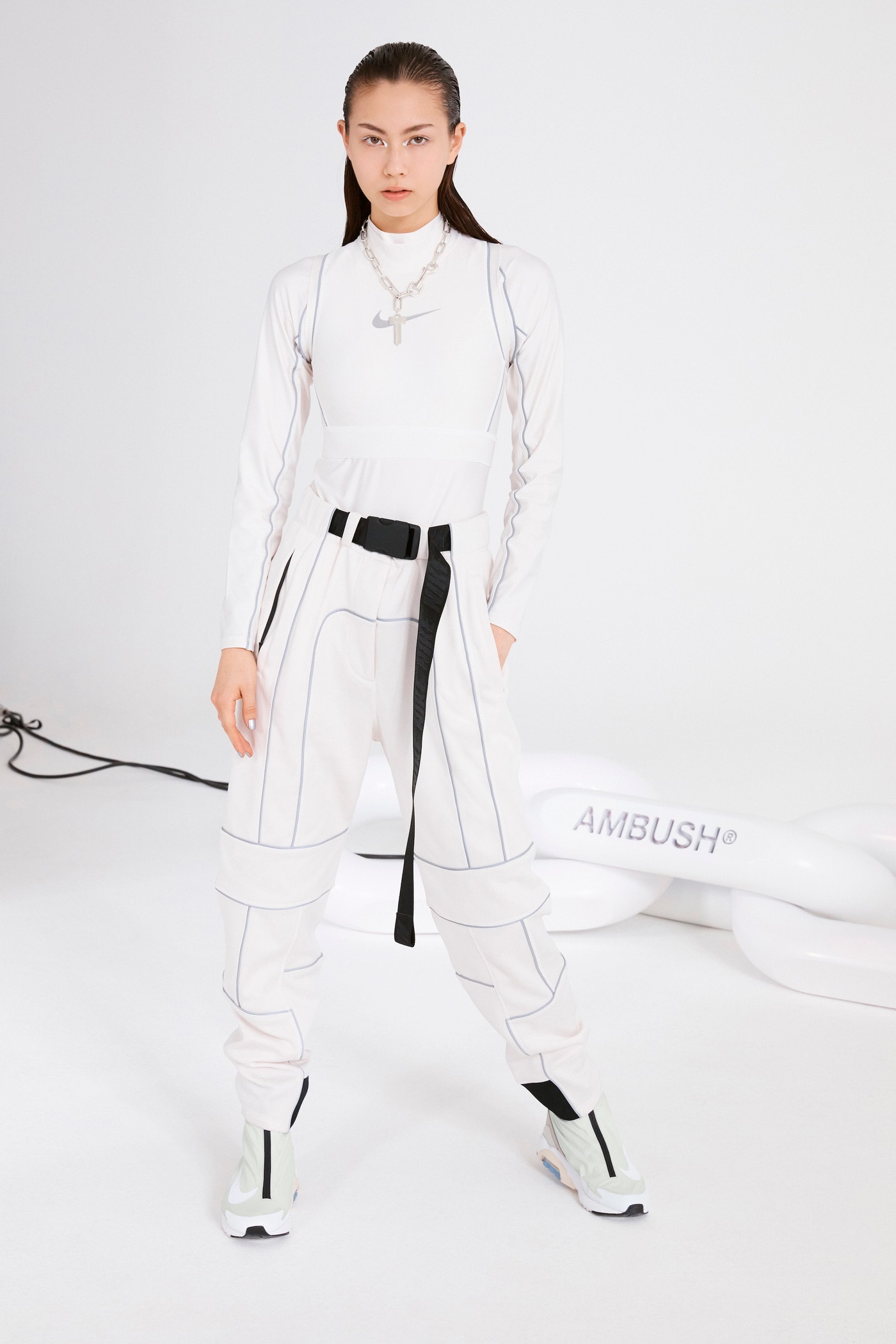 Ambush Nike Yoon Ahn Collaboration Logo Swoosh Lauren Tsai White Track Pants Sneakers Air Max 180