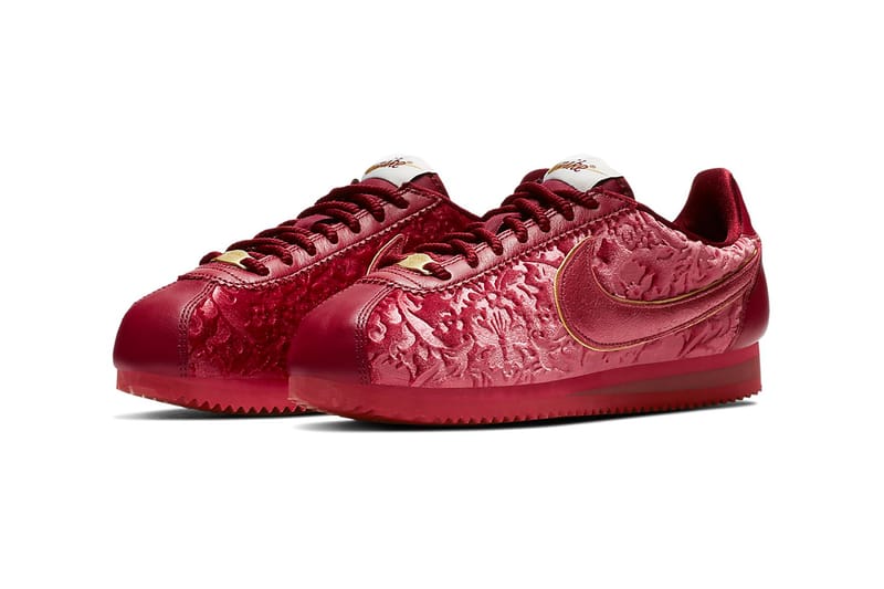 burgundy nike cortez velvet