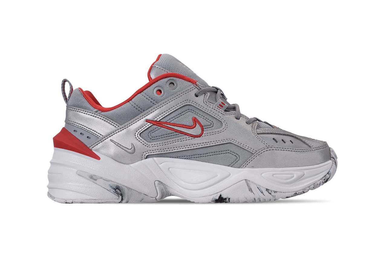 Nike M2K Tekno Chunky Sneaker Metallic Silver Red Marbled Sole