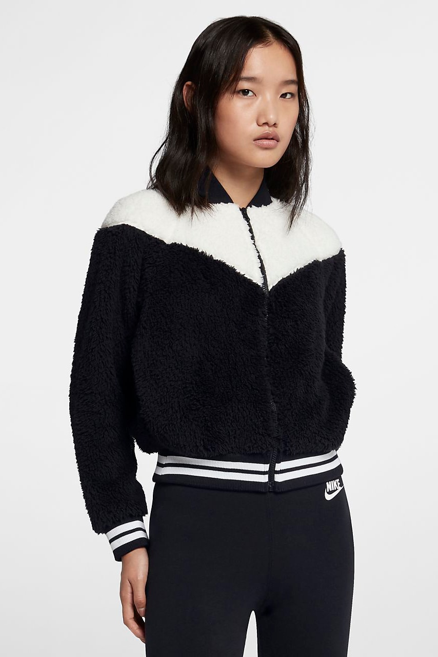 Nike Sportswear Monochrome Black White Women's Sherpa Bomber Jacket 