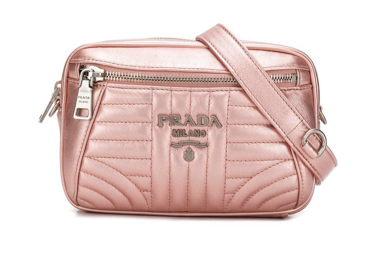 Prada Metallic Rose Gold Pink Logo Belt Bag 