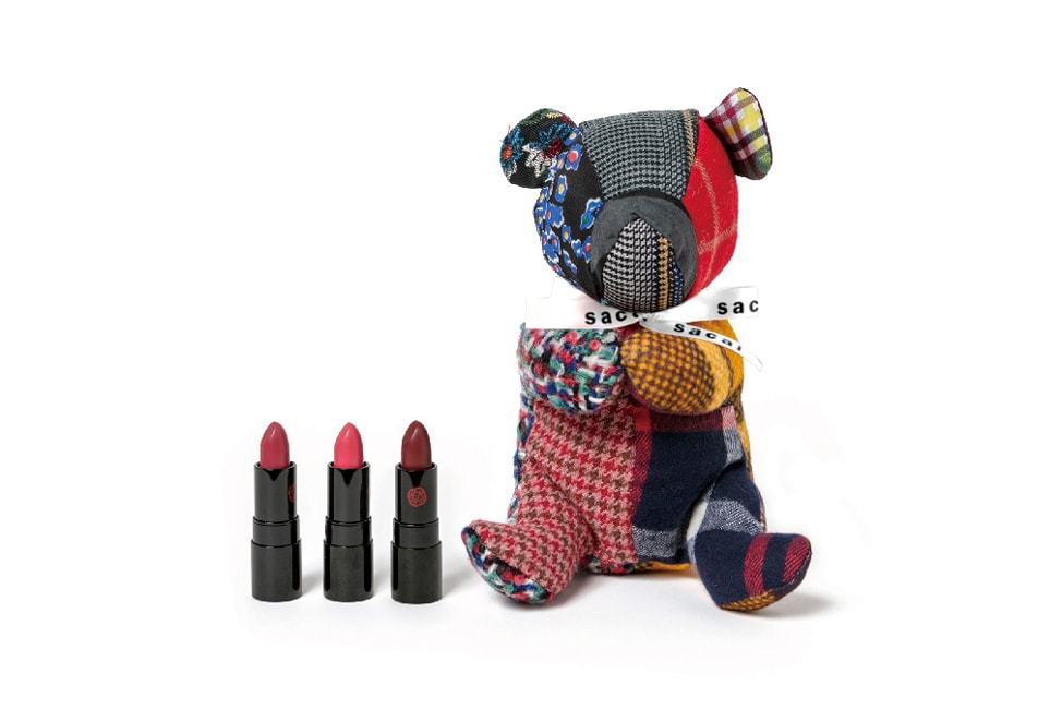Sacai x Shiseido Lipstick Teddy Bear Makeup Case Rouge Rouge PICO Red Queen Coral Shore Curious Cassis Maroon