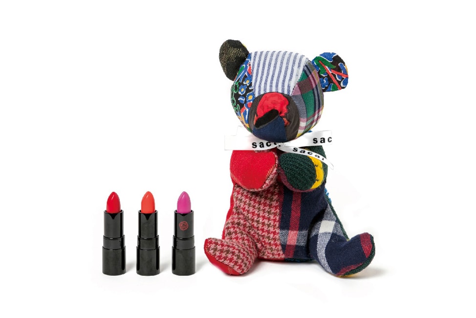 Sacai x Shiseido Lipstick Teddy Bear Makeup Case Rouge Rouge PICO Poppy Fire Topaz Peruvian Pink