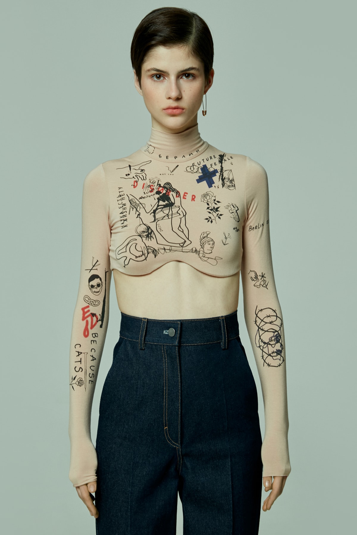 TATTOOSWEATERS Fall Winter 2018 Collection Lookbook Top-Bra With Long Sleeves Tan