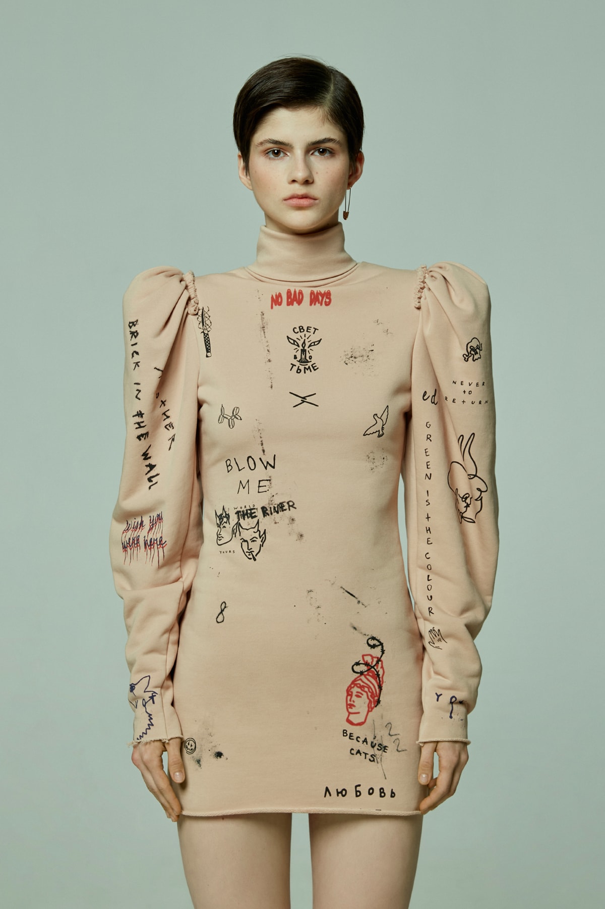 TATTOOSWEATERS Fall Winter 2018 Collection Lookbook High Neck Dress Tan