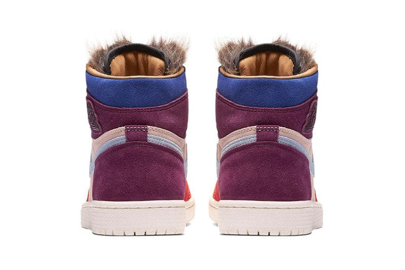 aleali may air jordan 1 collaboration suede faux fur red blue burgundy