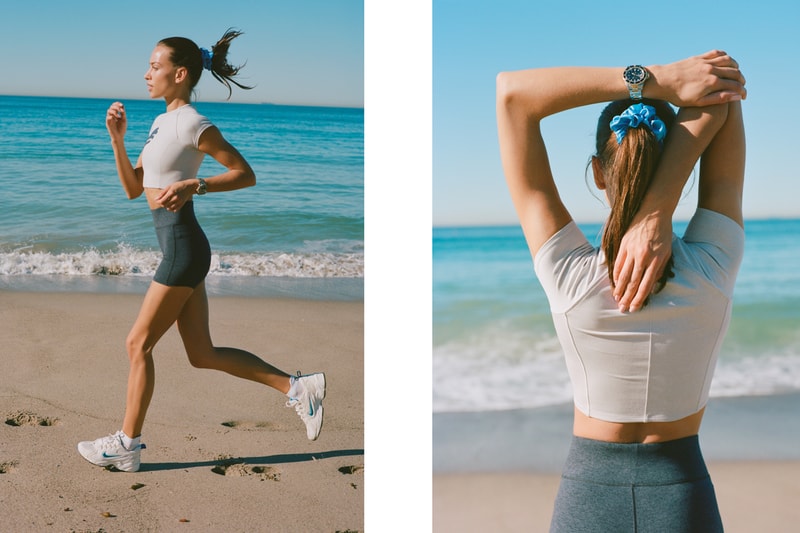 Bandier Campaign Emily Oberg Top White Shorts Grey Nike Sneakers White