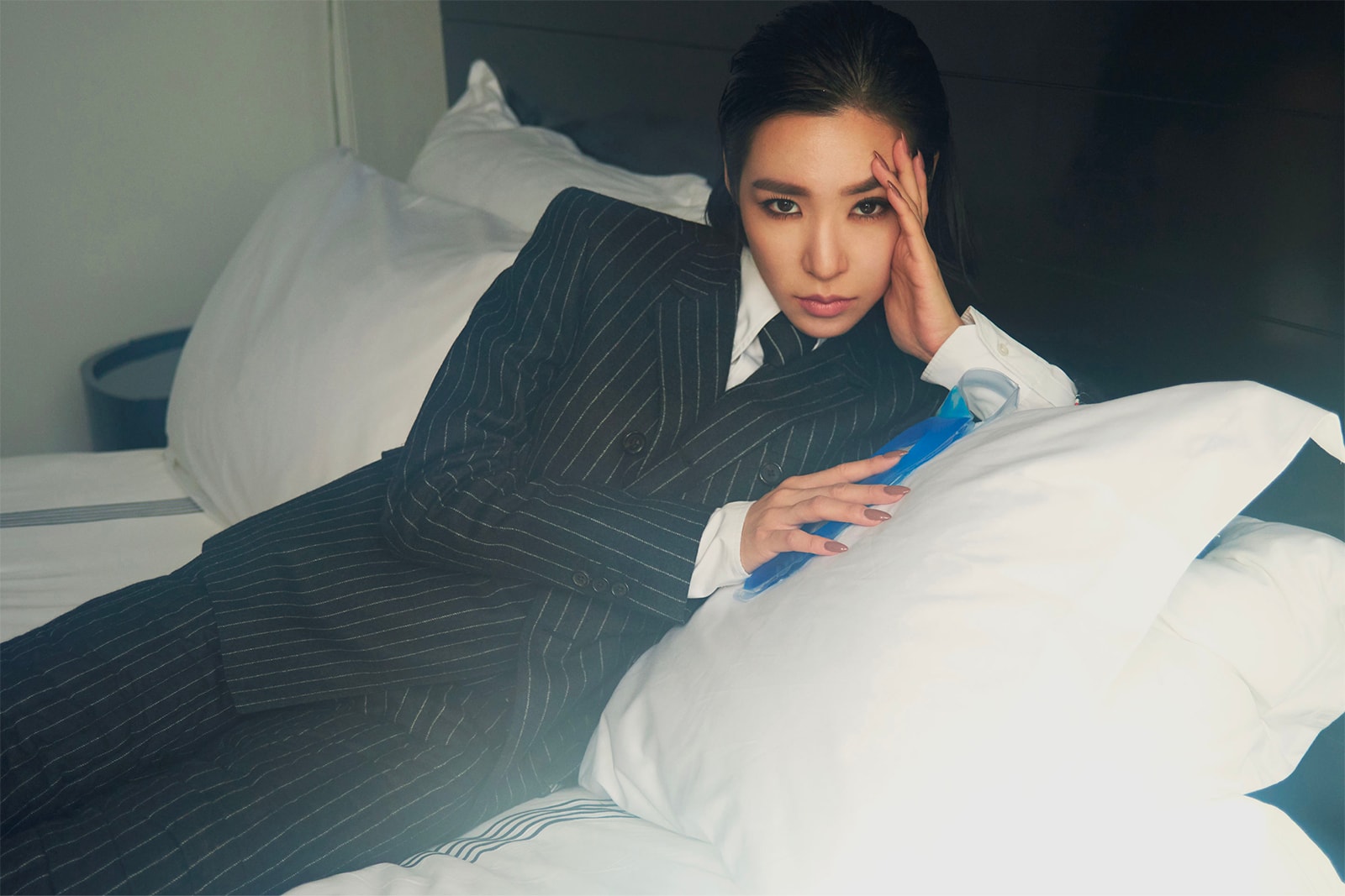 Tiffany Young Girls Generation K-pop Korean Black Suit Short Hair HYPEBAE Editorial Erika Long 2018 Hotel Bed