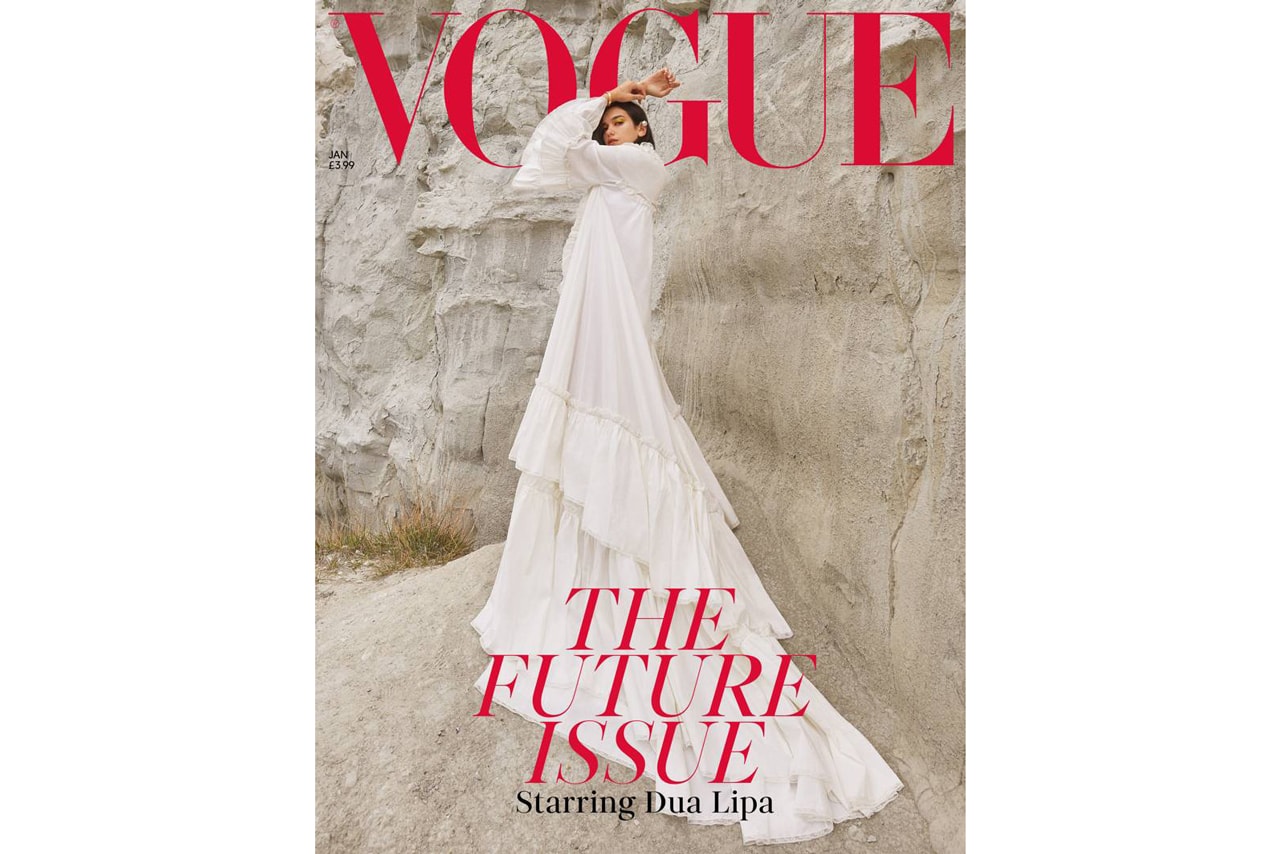 Dua Lipa British Vogue January 2019 Cover Gucci Dress White