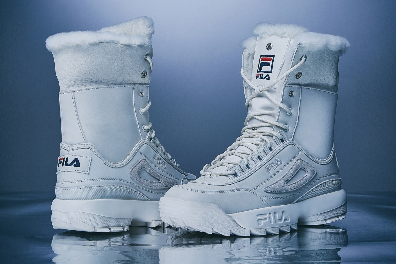 FILA Disruptor 2 Sneaker Boots Black Beige White Shearling
