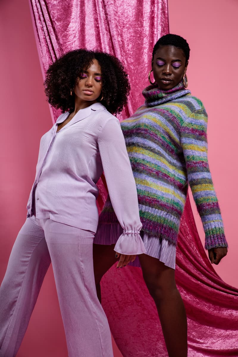 Top Pants Light Purple Turtleneck Sweater Yellow Green Blue