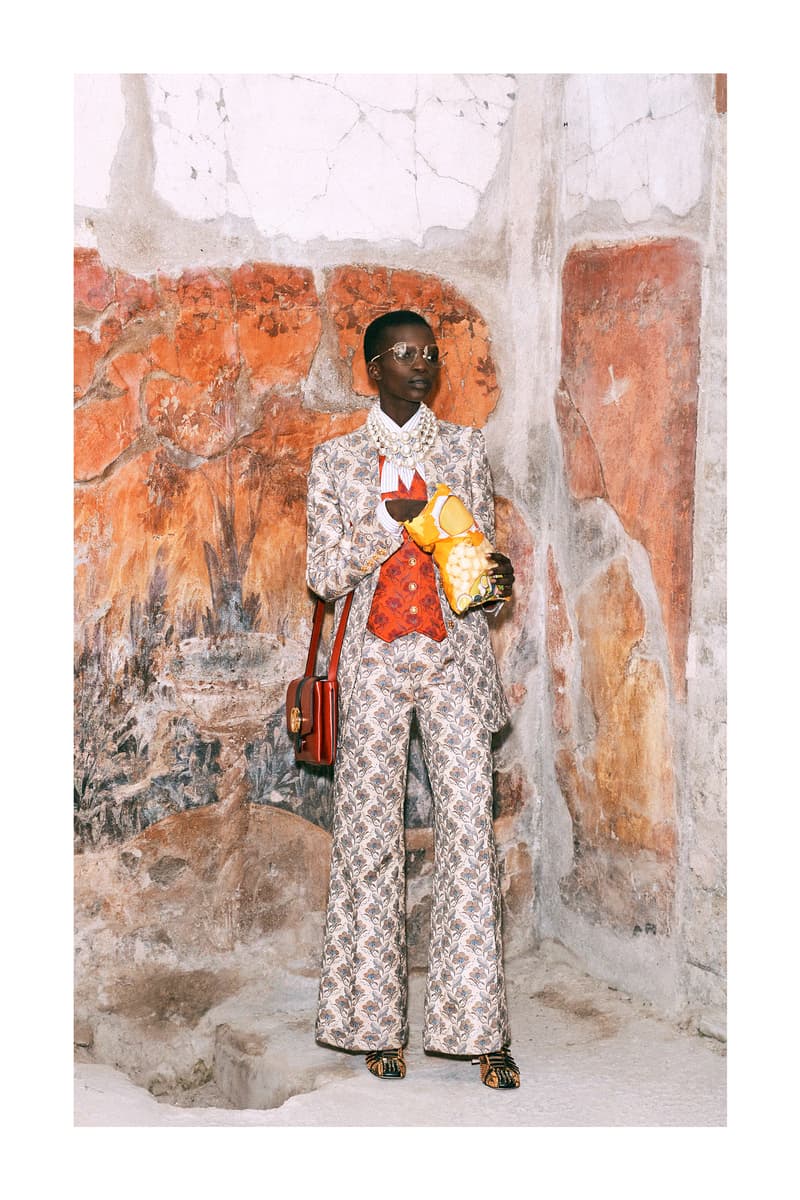 Gucci Pre-Fall 2019 Collection Lookbook Printed Blazer Trousers Cream Brown
