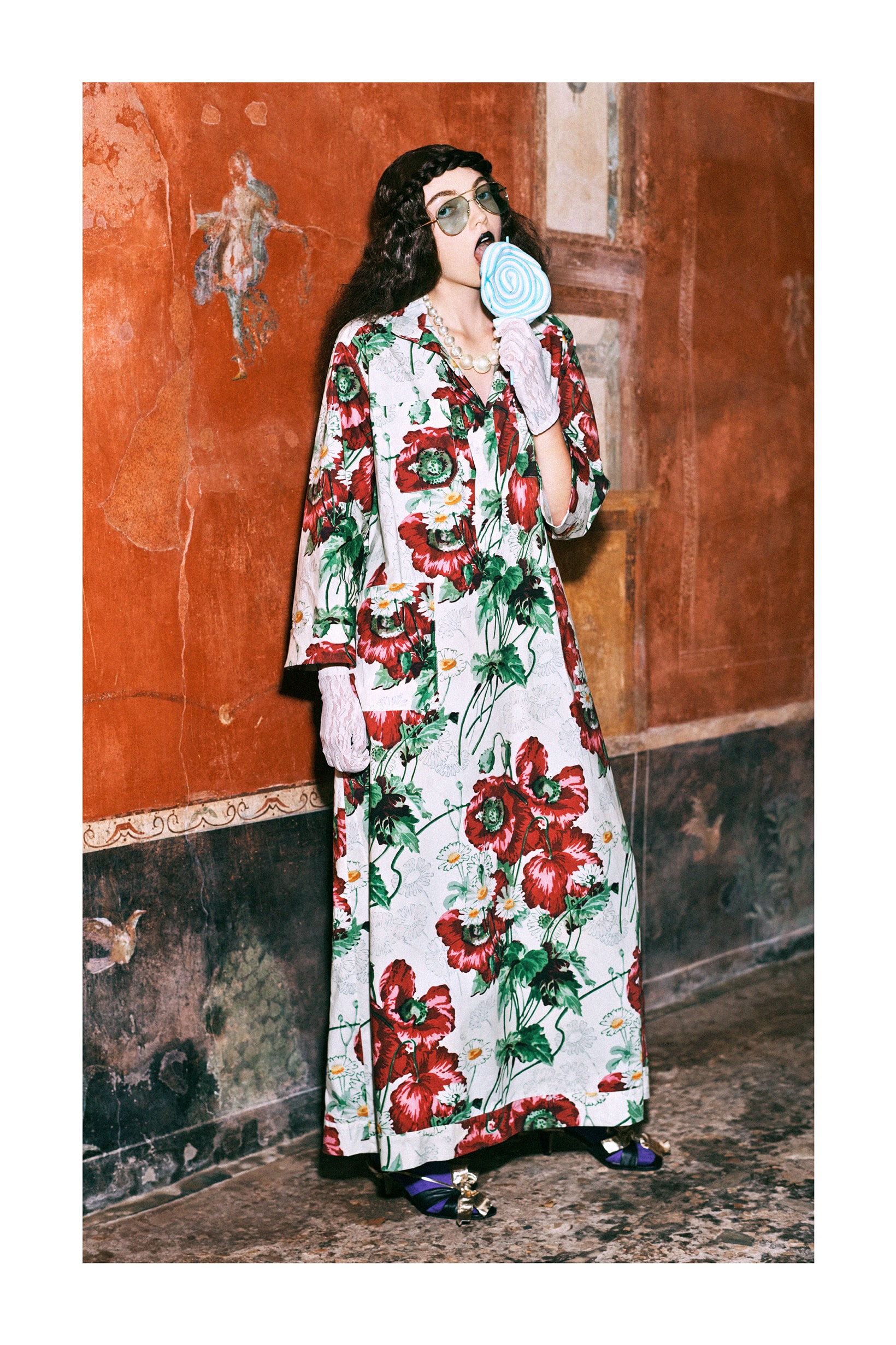 Gucci Pre-Fall 2019 Collection Lookbook Logo Floral Dress White Red Green